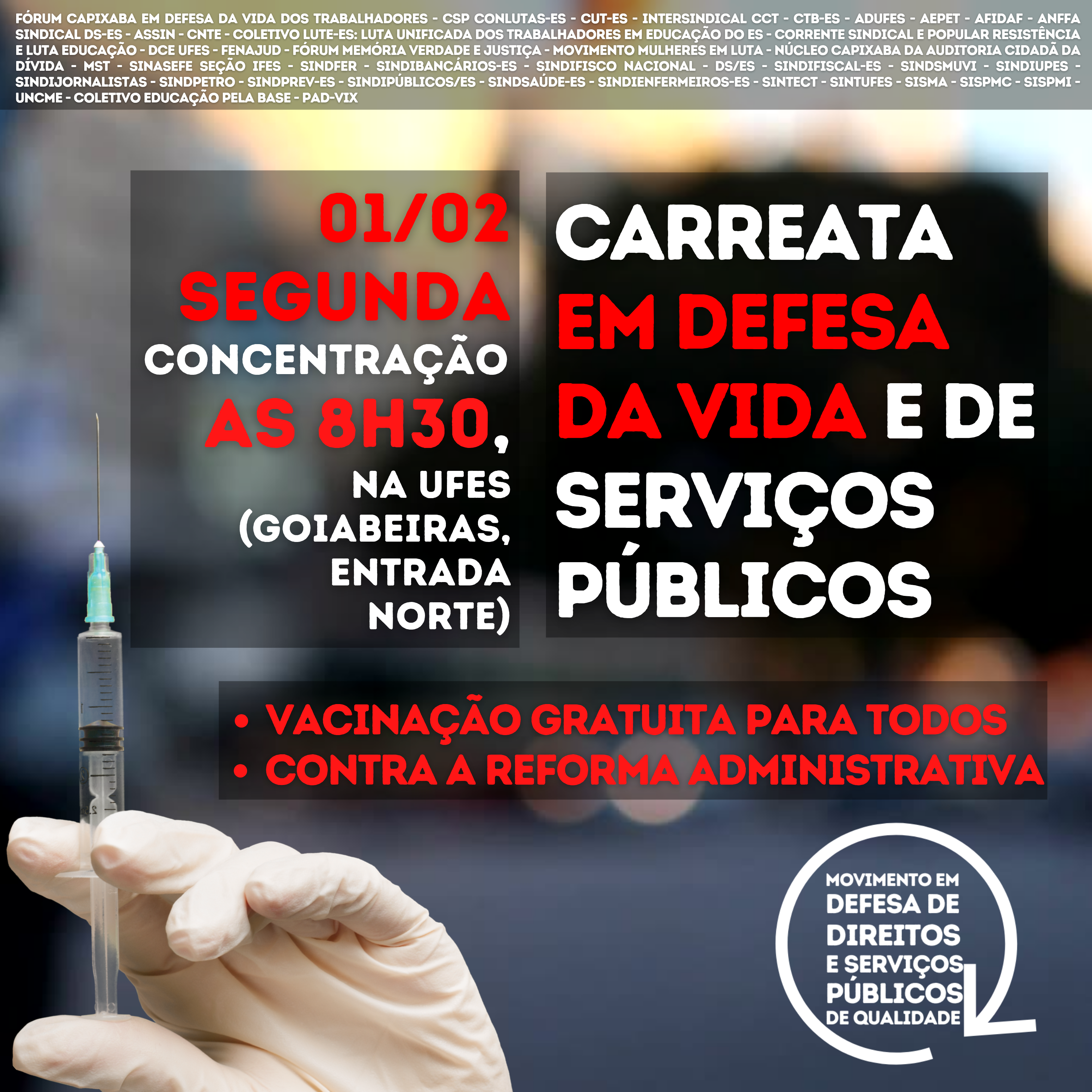 Sinasefe Ifes convida a categoria para participar do Dia Nacional de Luta pela vida e pelos serviços públicos